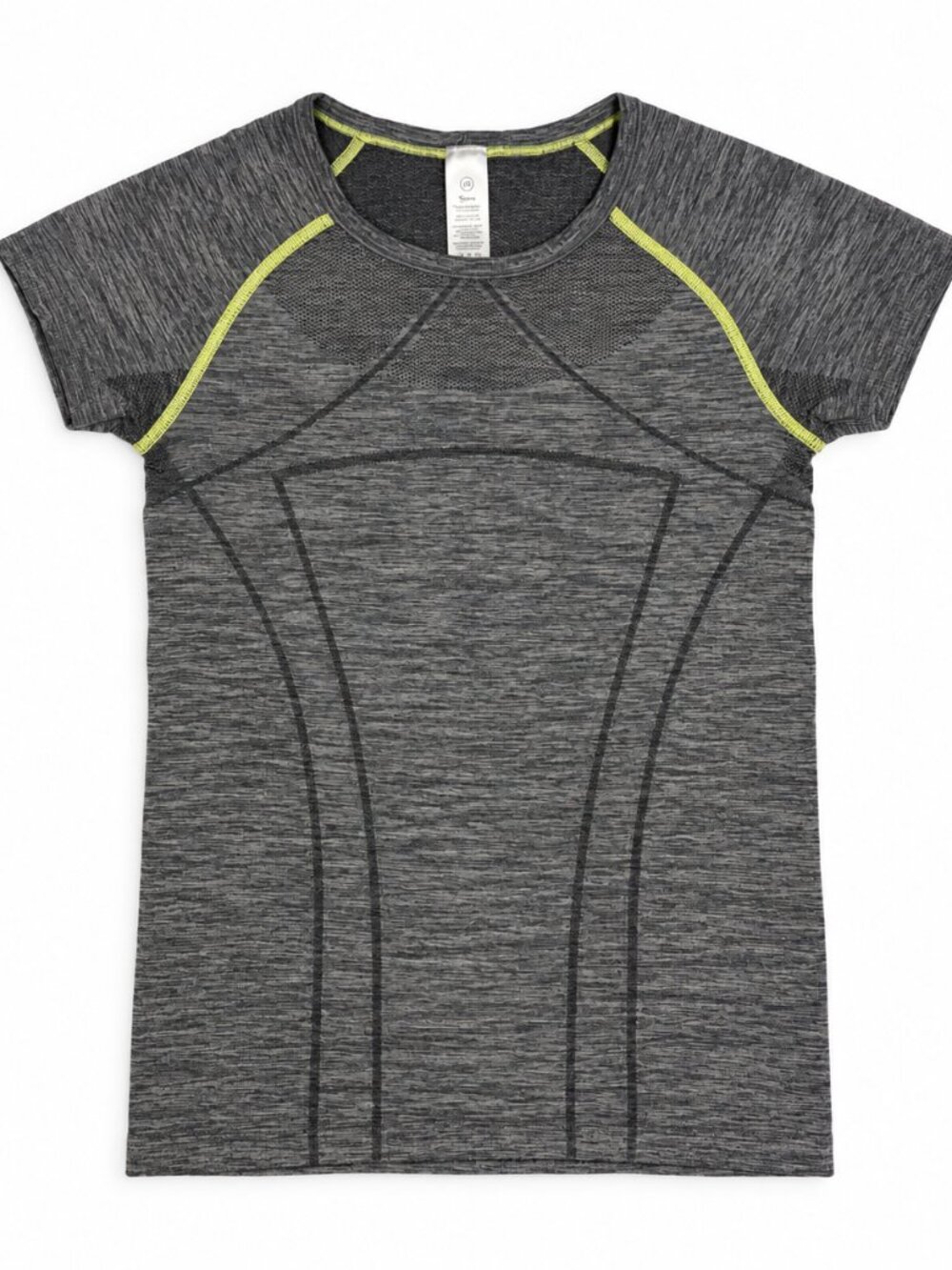 Ivivva by Lululemon Girls Short Sleeve Top Sz 10 Heather Grey Yellow Trim